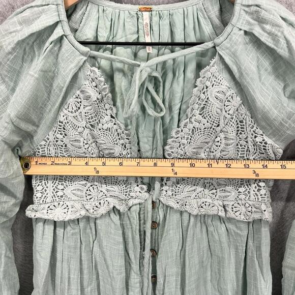 Free People Summer Struttin' Crochet Puff Sleeve Mini Summer Light Green Size XS - Picture 5 of 8